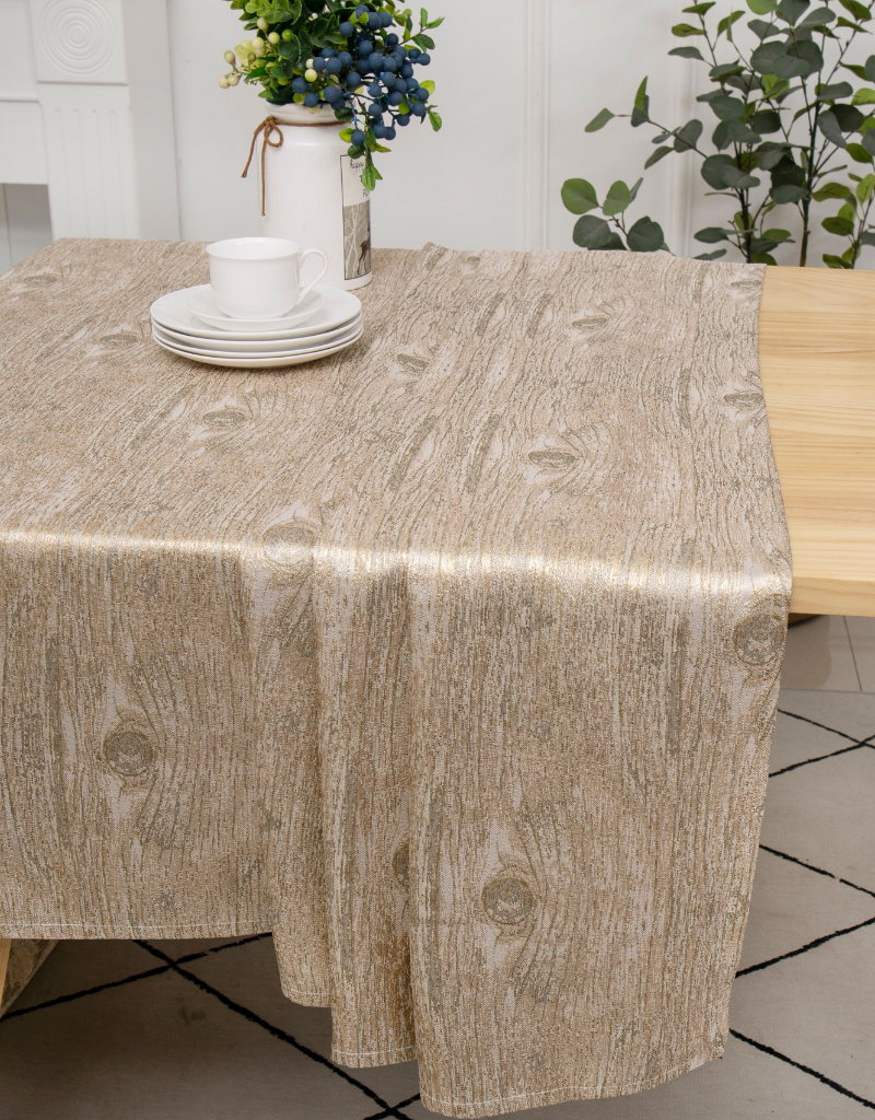 Jacquard Tablecloth Gold/Bronze Woodgrain #1234