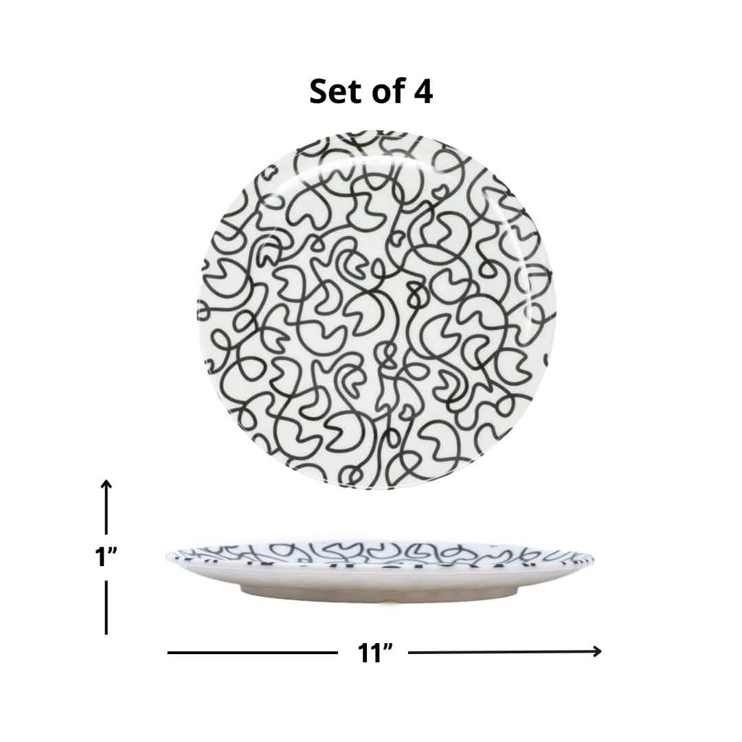 Elizabeth Sutton Collection: Black & White Squiggly Dinner Plate Set