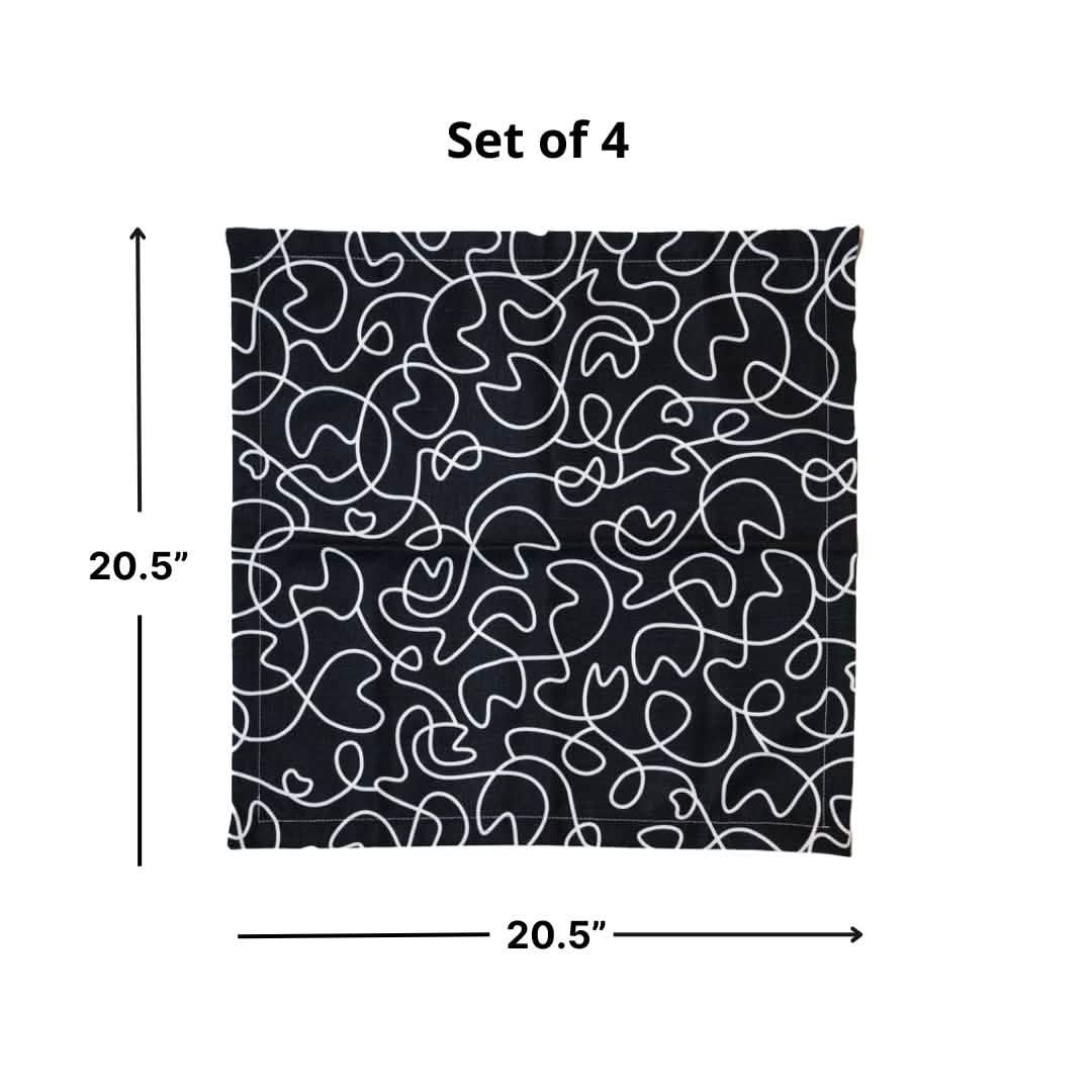 Elizabeth Sutton Collection: Black & White Squiggly Faux Linen Napkin Set