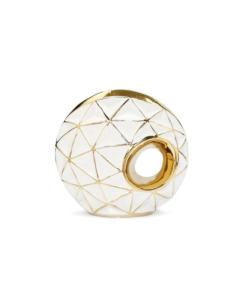 Geometrical White & Gold Round Vase