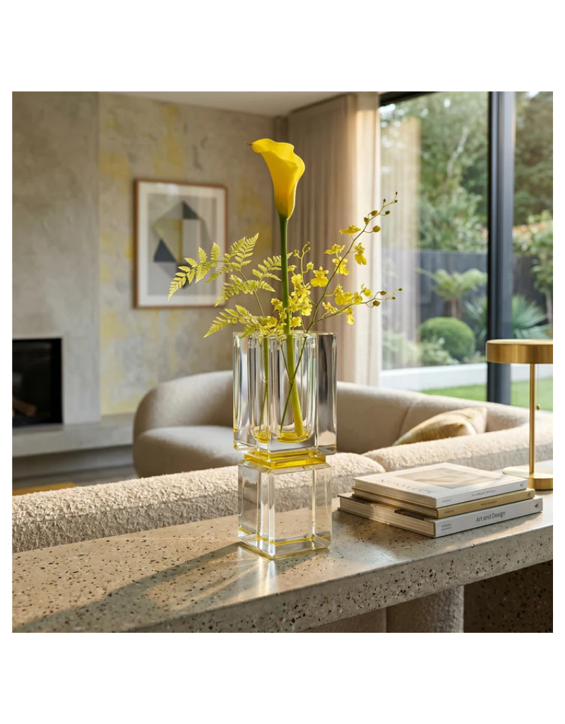 Block Vase with Amber Reflection on Base