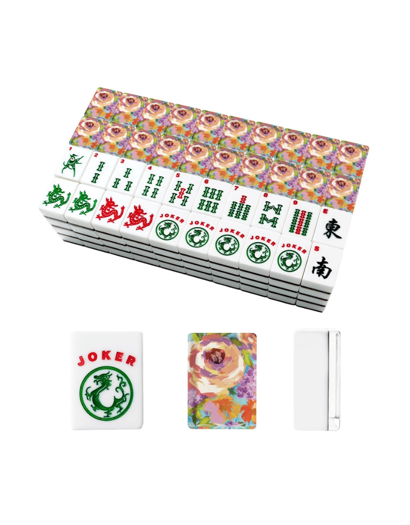 Acrylic Painted Florals American Mahjong Tiles + Case
