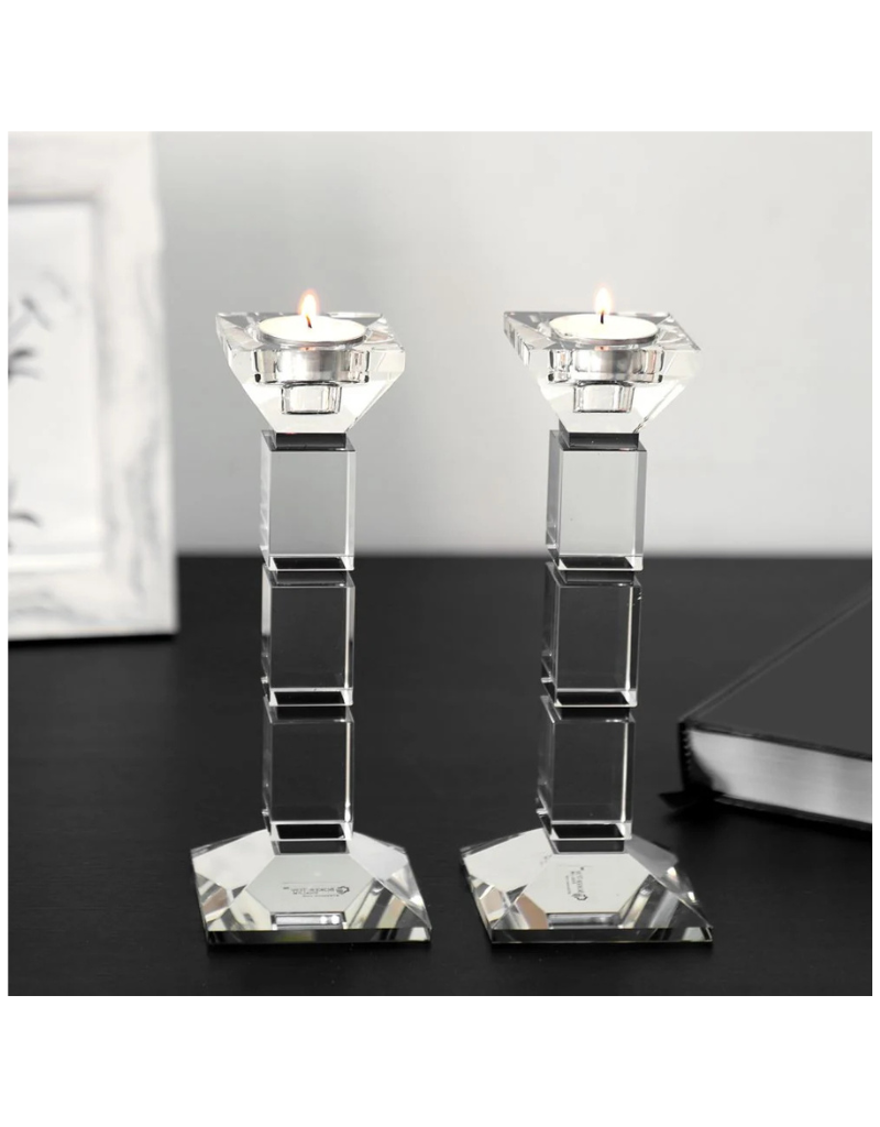 Set of 2 Black Crystal Candlesticks Square Design