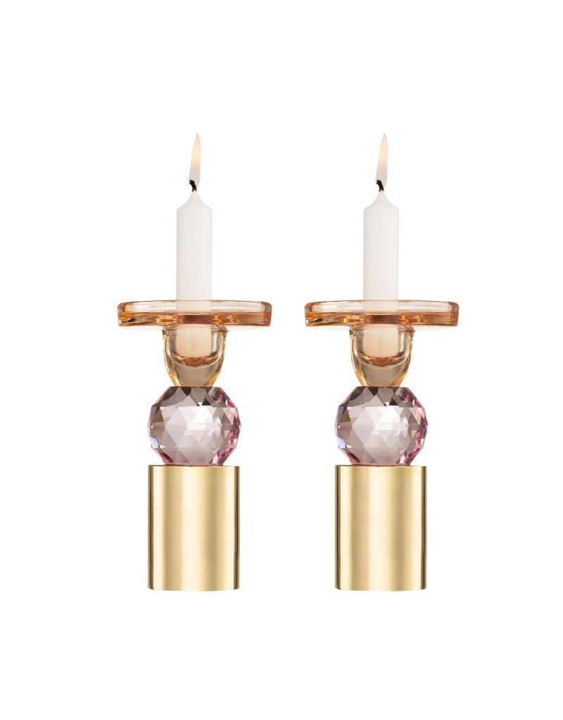 Set of 2 Pink Crystal Candlesticks – On The Table