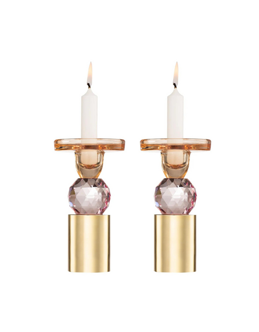 Set of 2 Pink Crystal Candlesticks