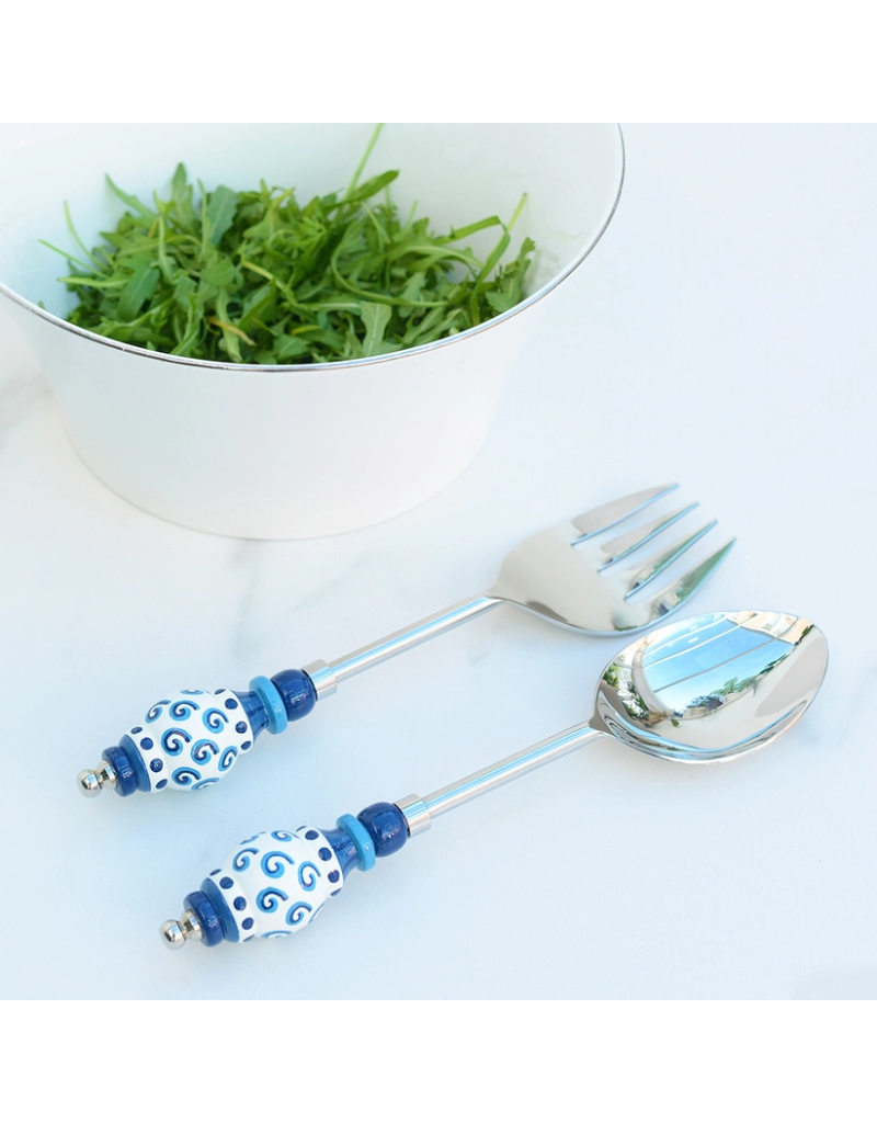 Blue & White Artisan Salad Server Set