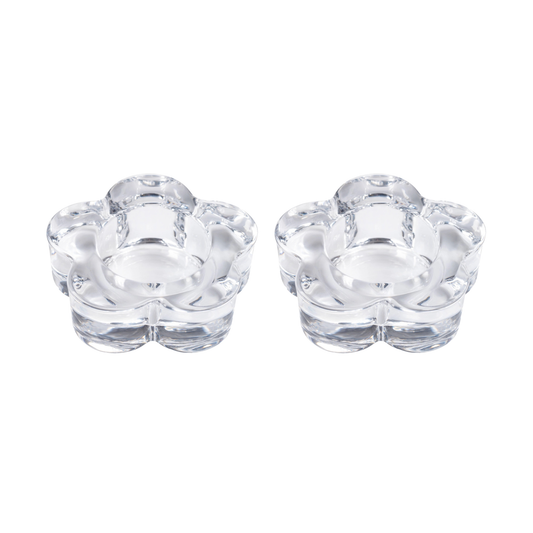 Set of 2 Glass Flower Tealight Holders