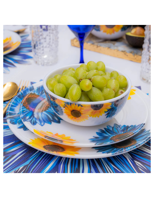 Elizabeth Sutton Collection: Blue Sunflower 12pc Melamine Dinnerware Set