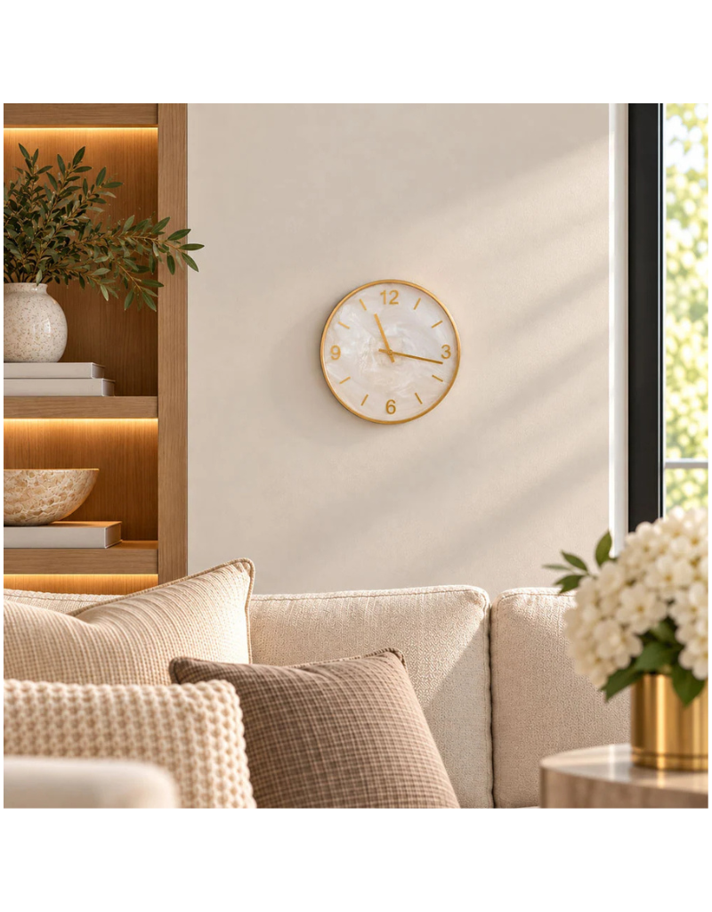 Resin Snow Drift Wall Clock with Gold Rim