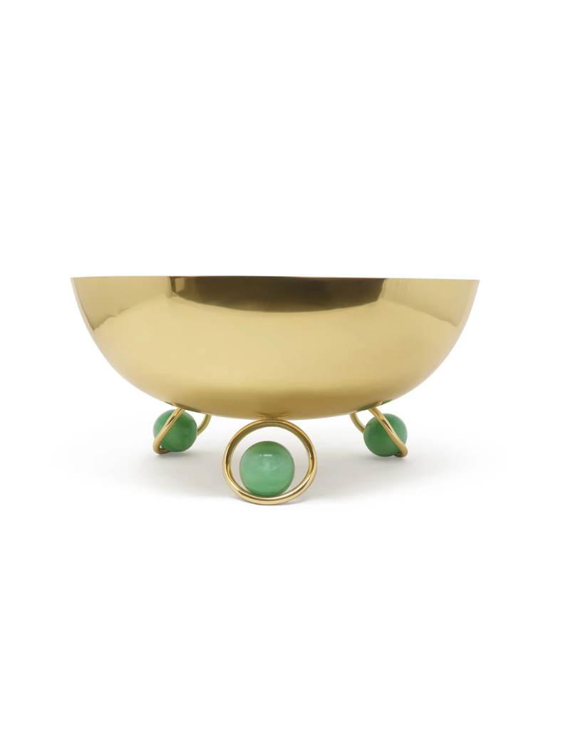 Large Gold Bowl with Green Dome Legs