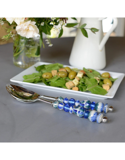 Artisan Ceramic and Glass Salad Server Set