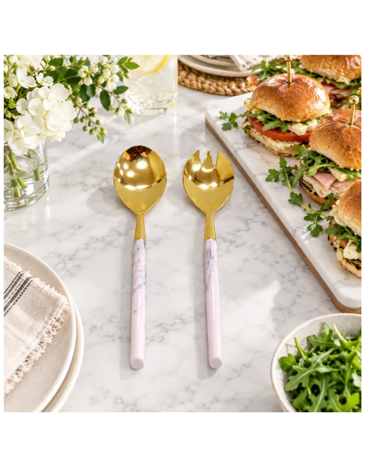 Gold Salad Server Set with Marble Handle