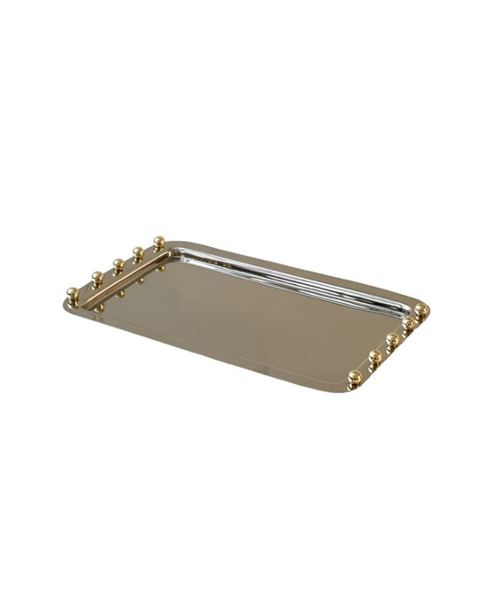Stainless Steel Rectangular Tray with Gold Accents