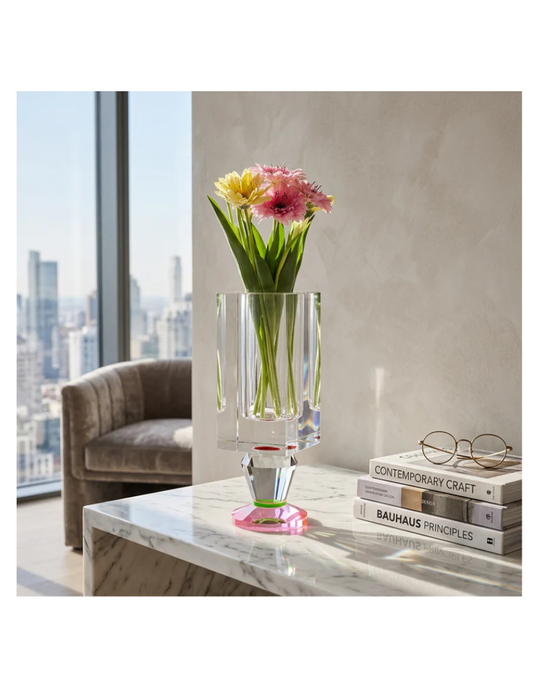 Crystal Vase with Pink and Smoke Color Base