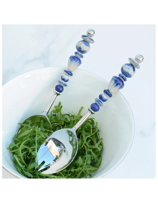 Blue Artisan Ceramic Salad Server Set
