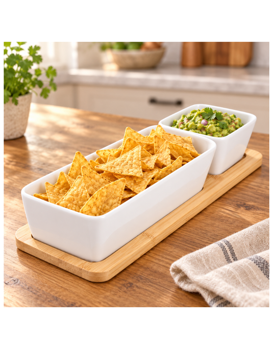3 Piece Rectangular Bamboo Snack Set