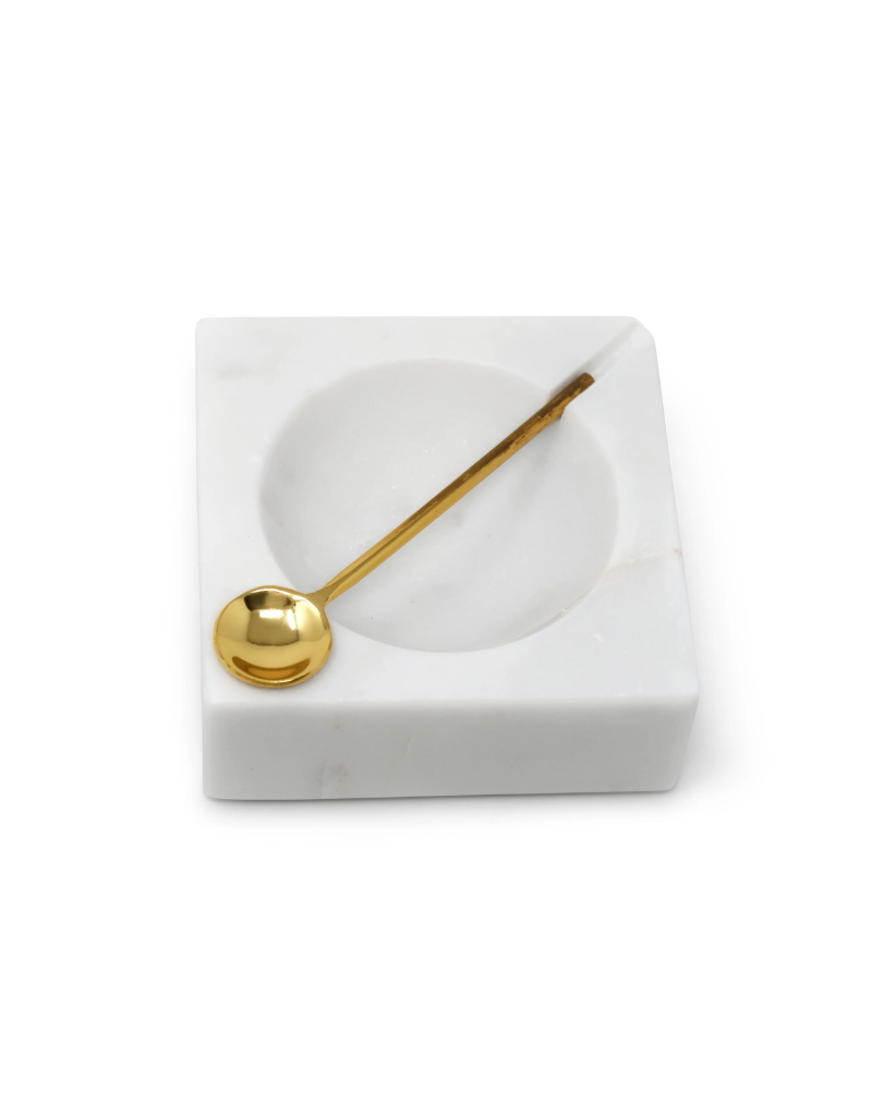 Marble Salt Dish with Gold Spoon