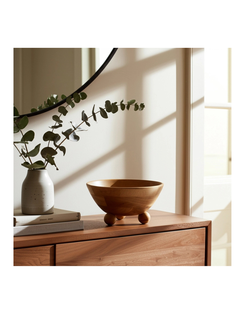 Natural Wood Bowl with Rounded Feet