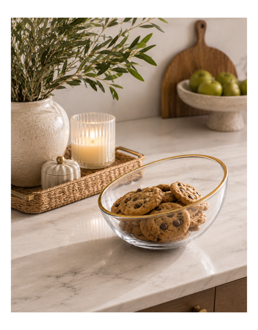 Glass Salad Bowl with Gold Rim