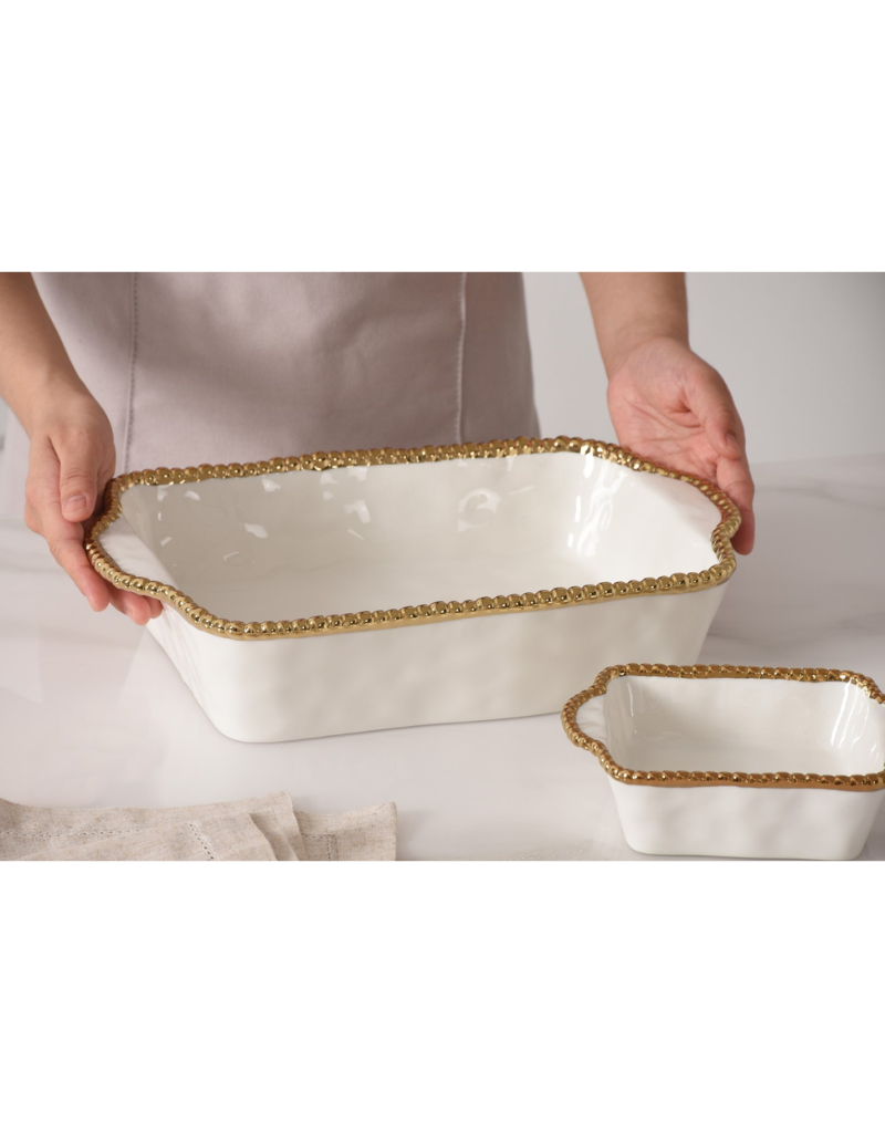 White & Gold Rectangular Baking Dish