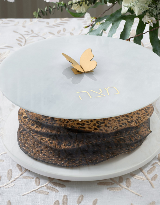 Round Acrylic White Matzah Box (Options)