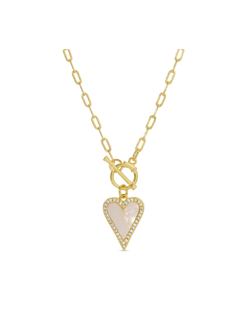 Mother of Pearl Pave Heart Toggle Necklace