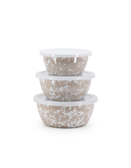 Set of 3 Enamelware Swirl Nesting Bowls - Taupe Swirl