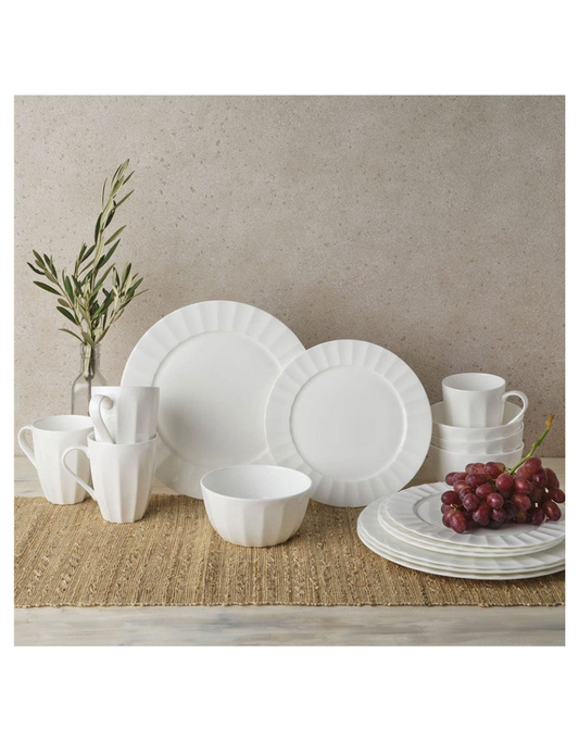 Nevaeh Fluted 16pc Bone China Dinnerware Set