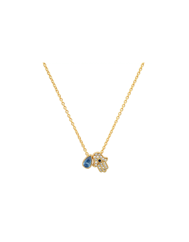 Gold Hamsa and Pear Shaped Stone Necklace