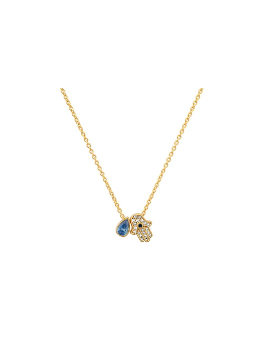 Gold Hamsa and Pear Shaped Stone Necklace