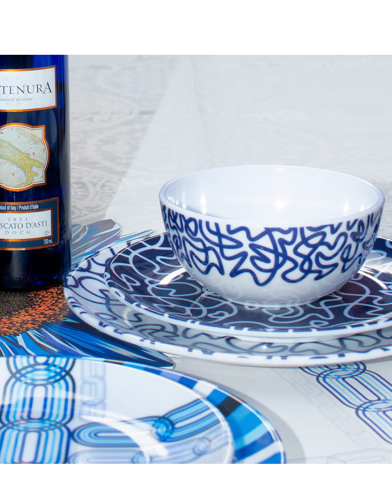 Elizabeth Sutton Collection:: Navy Squiggle 12pc Melamine Dinnerware Set