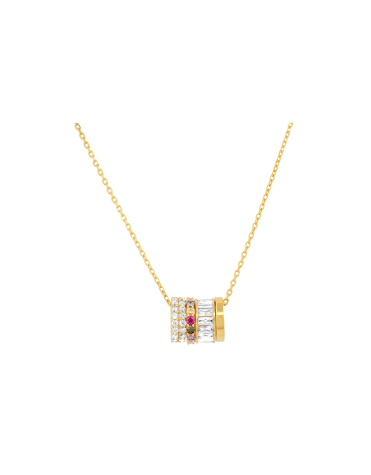 Gold Vermeil Necklace with CZ and Rainbow Rondelles
