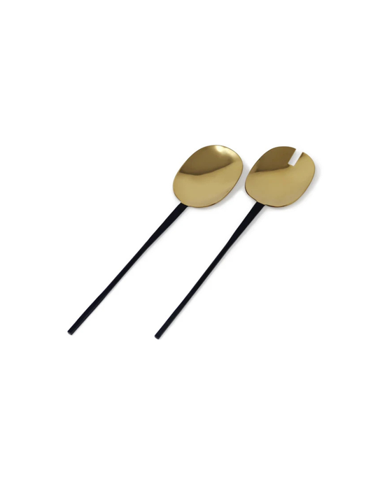 Set of 2 Gold Salad Servers with Black Handles