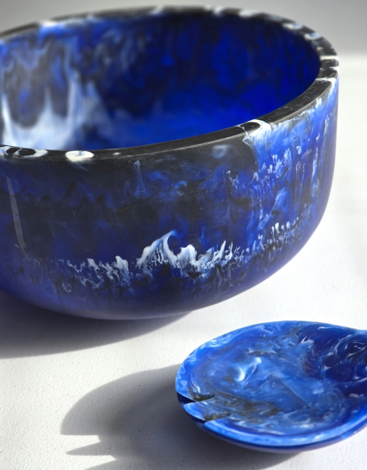 Large Hand Poured Resin Salad Serving Bowl & Server