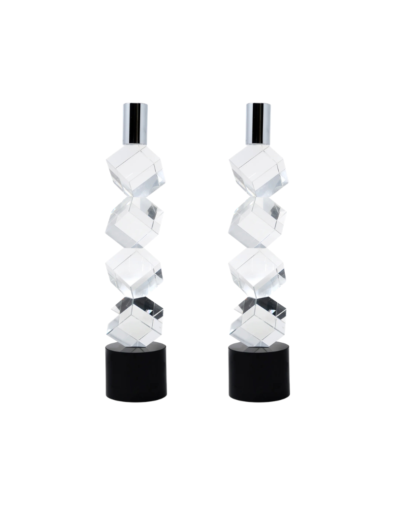 Set of 2 Crystal Candlestick Diagonal Design