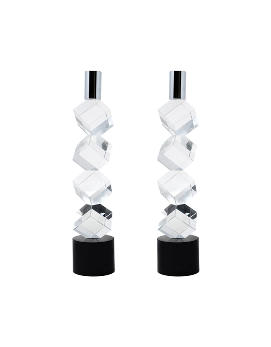Set of 2 Crystal Candlestick Diagonal Design