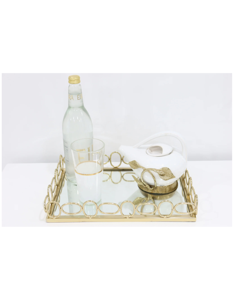 Oblong Mirror Tray with Circular Gold Design
