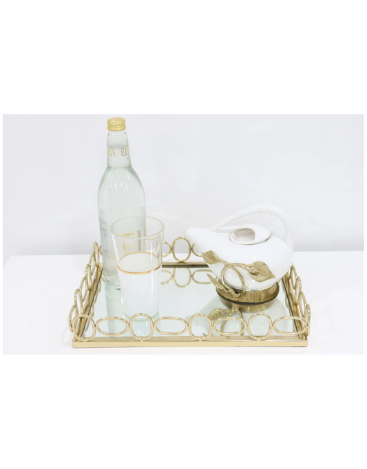 Oblong Mirror Tray with Circular Gold Design