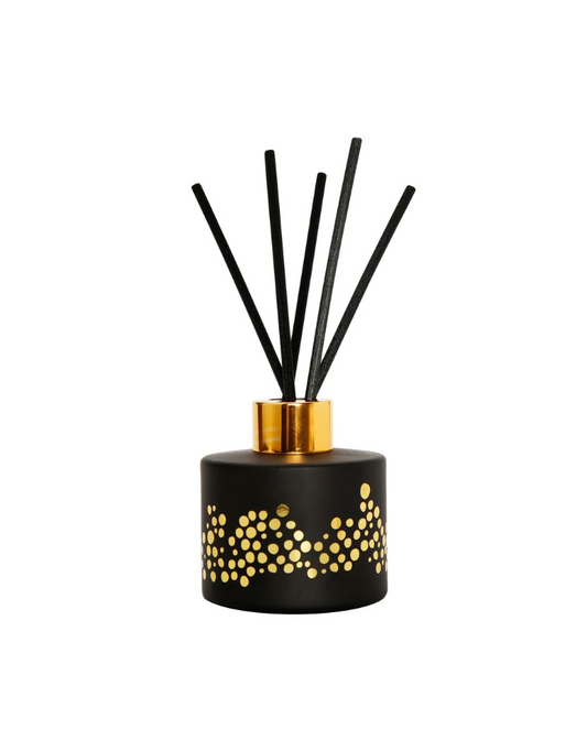 Matte Black Gold Spotted Reed Diffuser- "English Pear & Freesia"