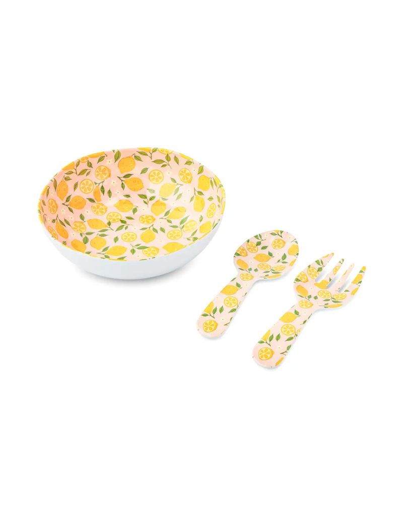 Lemons Melamine Serving Bowl with Salad Servers Set