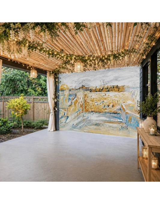Kosel Plaza of Gray & Gold Vinyl Sukkah Decoration