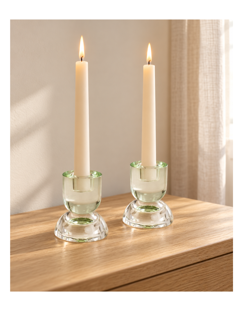 Clear & Green Serenity Two Tone Candle Holder/Tealight Set