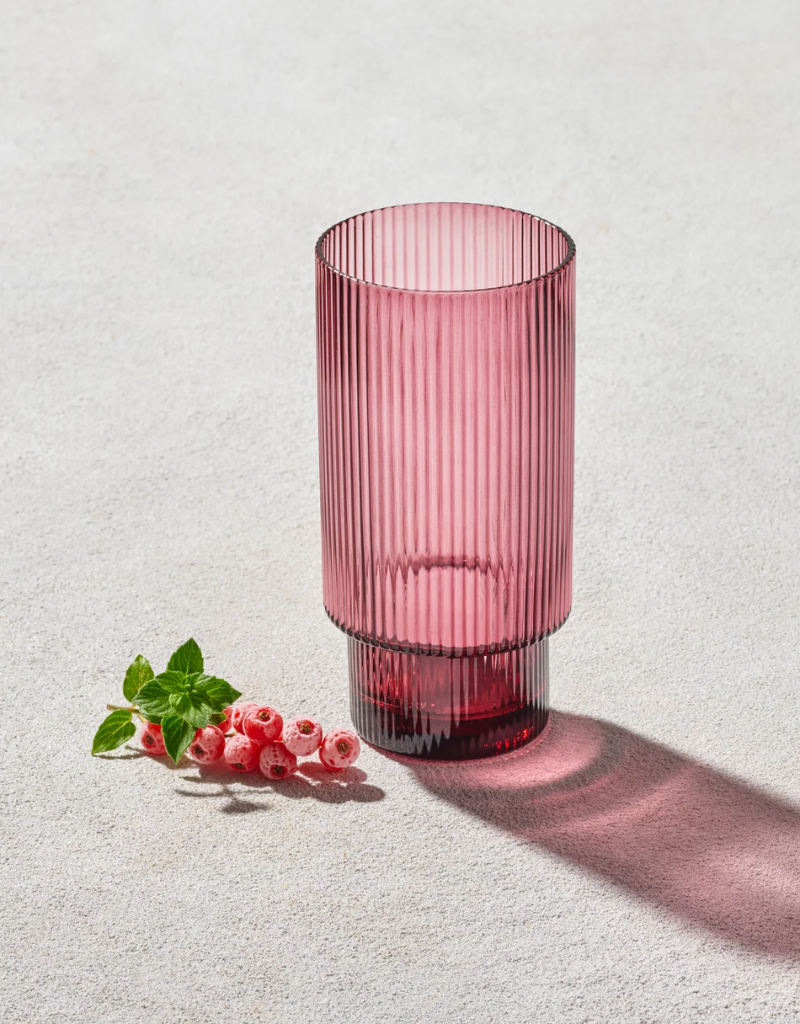 Vikko Plum Malibu Ribbed Highball Glasses 13.5 Oz