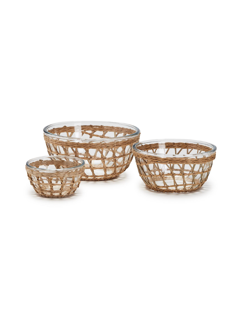 Set of 3 Bowls with Hand-Woven Lattice