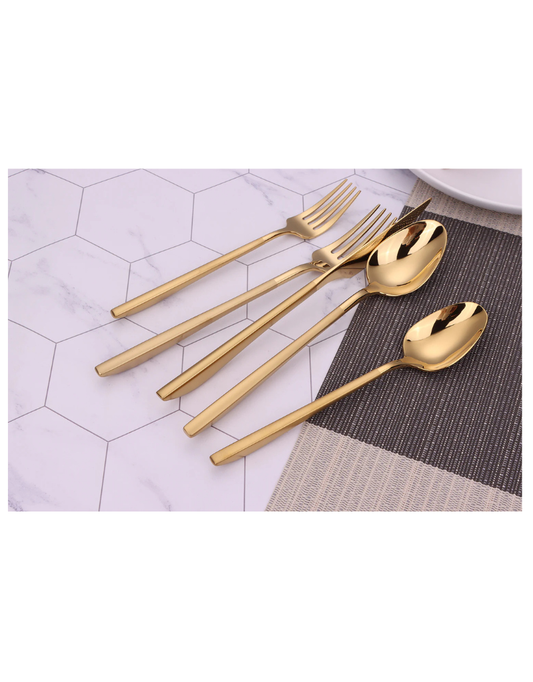 Crownex Matte Gold Handle 20 Piece Flatware Set