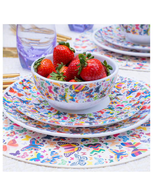Elizabeth Sutton Collection: Multicolored Butterflies 12pc Melamine Dinnerware Set