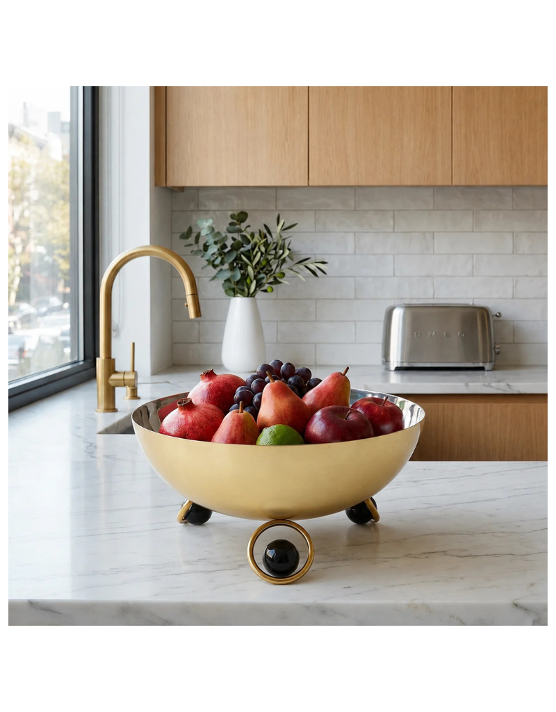 Large Gold Bowl with Black Ball Legs
