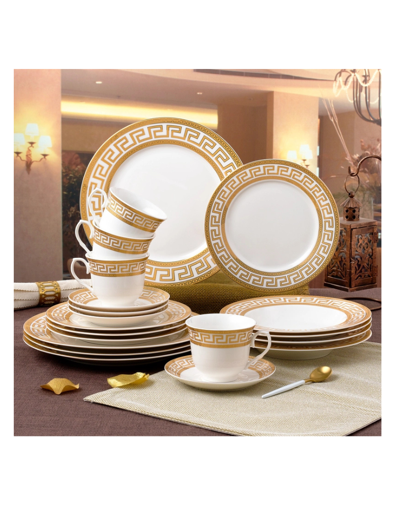 Greek Key White 20pc Stoneware Dinnerware Set
