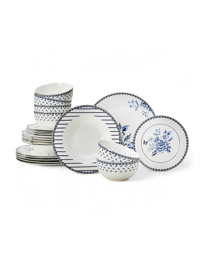 Vintage Indigo 24pc Porcelain Dinnerware set