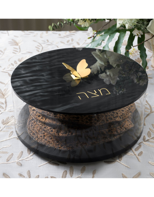 Round Acrylic Black Matzah Box (Options)